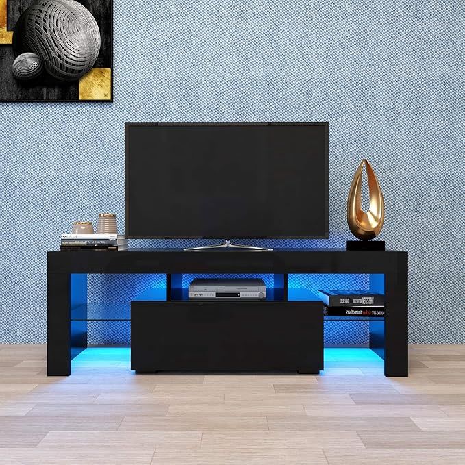 BAMACAR LED TV Stand for 50/55 Inch TV, Small Entertainment Center with Storage