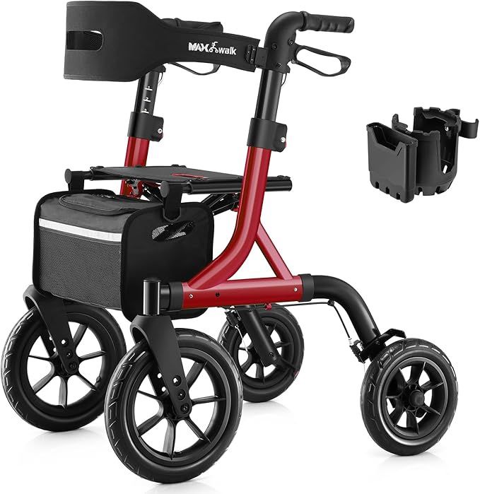 Walkers for Seniors, Rollator Walker with Seat, 12" Big Rubber Wheels All Terrain Rollator