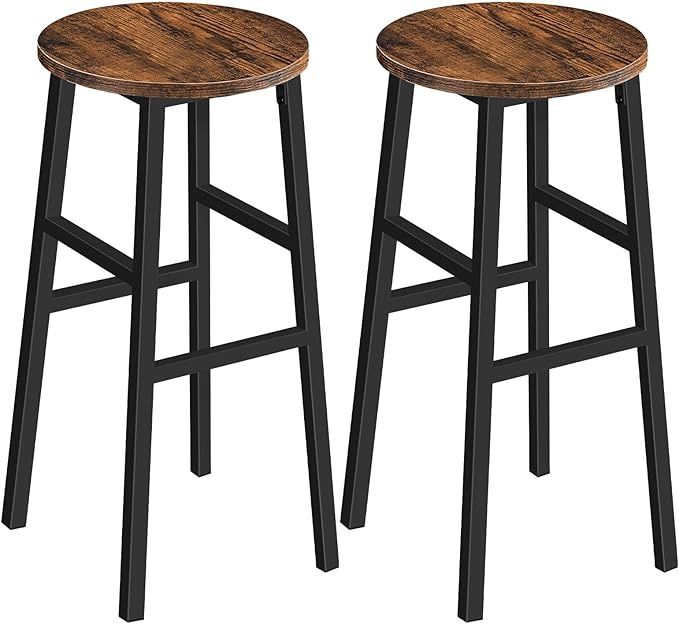 Bar Stools, Set of 2 Round Bar Chairs with Footrest, 71 cm Tall Counter Bar Stools
