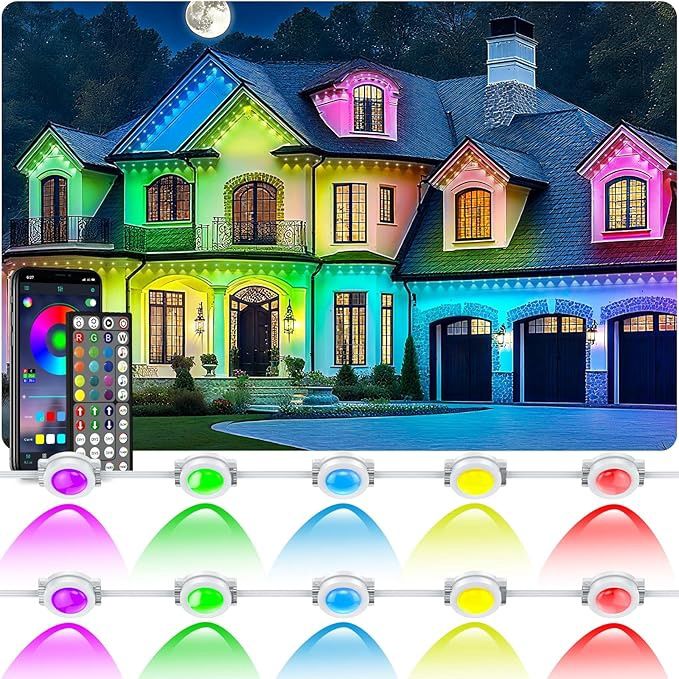 100FT Permanent Outdoor RGB Lights - IP67 Waterproof with Smart App Control Remote