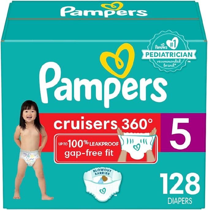 Pampers Cruisers 360° Fit Pull on diapers, size 5, 128 count, Disposable Diapers with Stretchy Waistband