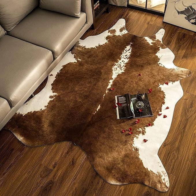 BENRON B High Quality Cowhide Large Faux Cow Leather Rug for Living Room