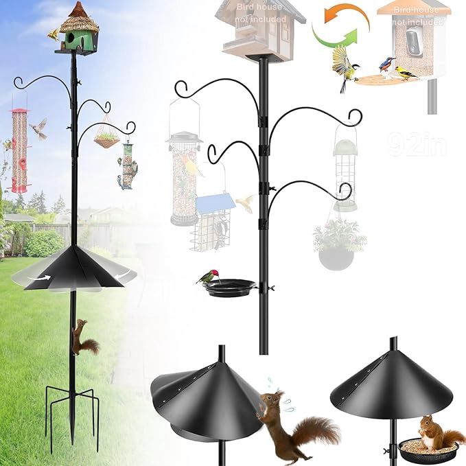 92 Inch Bird Feeder Pole Smart Bird Feeder Station Pole Heavy Duty with Squirrel Baffle