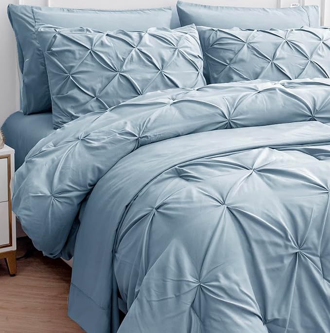 Queen Comforter Set- 7 Pieces Bed in A Bag Queen, French Blue Bedding Set