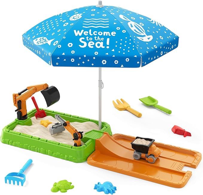 Sandbox with Lid, Dirt Digger Excavator Sand Box with Cover