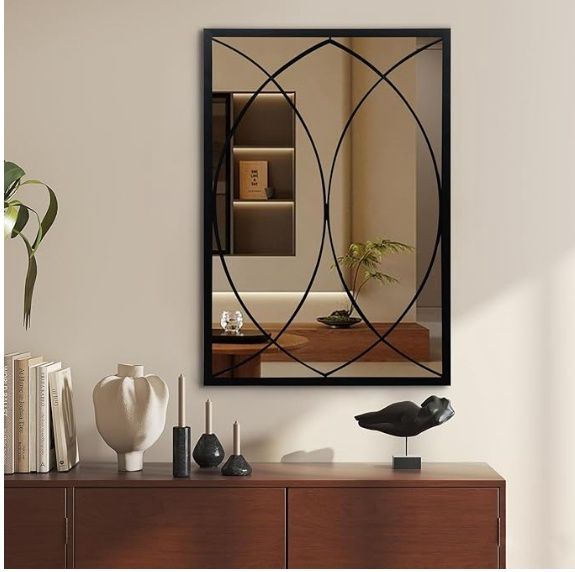 Black Rectangle Wall Mirror, Farmhouse Decorative Mirror for Entryway 39 x 27