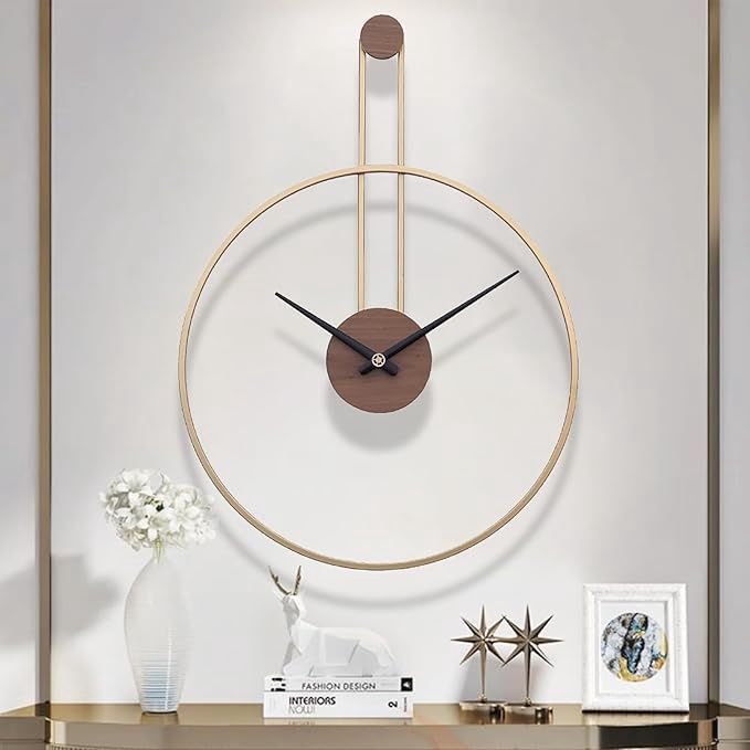 GOUPCA Wall Clocks for Living Room,Metal &amp; Wood  24.4" X 17.7", Colour: Gold