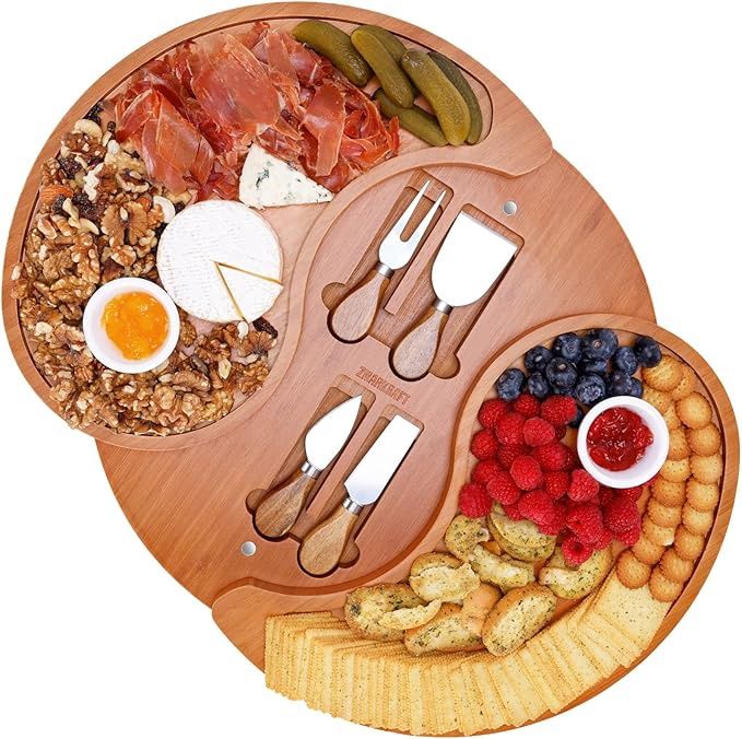 ZMARKRAFT US Patented Double-Layer Charcuterie Board| Large Cheese Board Platter Set