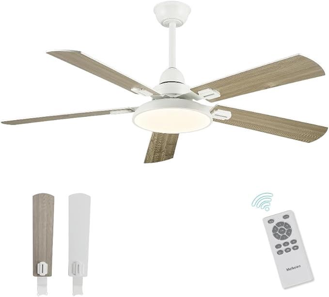 Melkelen White Ceiling Fan, 52 Inch Ceiling Fans with Lights and Remote
