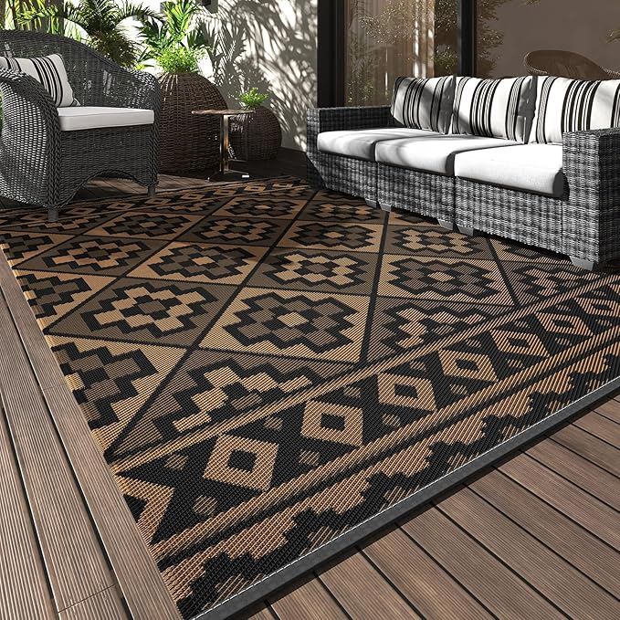 Outdoor Rug Geometric Patio Rug Waterproof Camping Outdoor 8 x 10