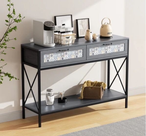Mjkone Console Table with 2 Drawers, Vintage Hallway Table with Storage Shelf