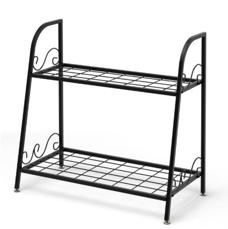 Topbuy Metal Plant Stand 2-Tier Flower Potted Holder Ladder-Shapped Storage Rack