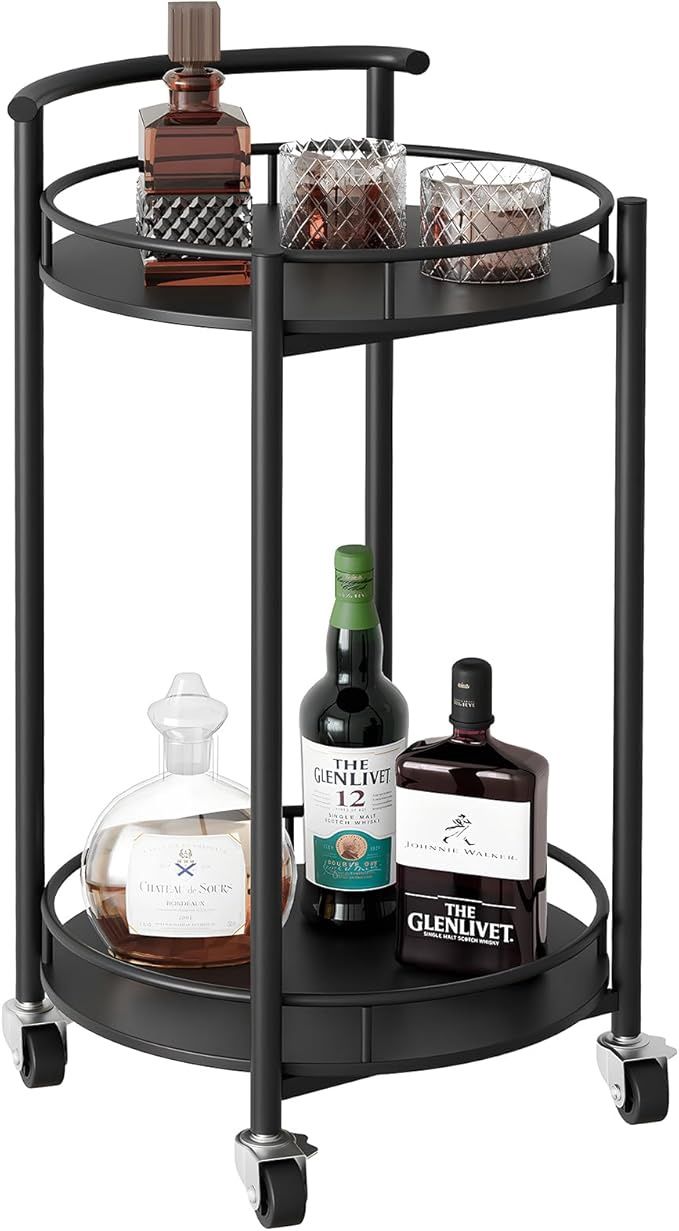 Aboxoo Bar Cart Black Rolling Cart for Home,2 Tiers Bar Serving Cart White