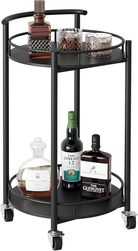 Aboxoo Bar Cart Black Rolling Cart for Home,2 Tiers Bar Serving Cart White