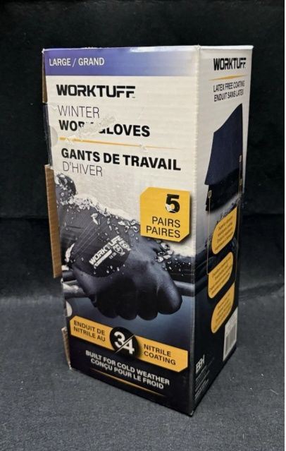 Worktuff 5pk LARGE Black Winter Insulated Nitrile Coated Work Gloves