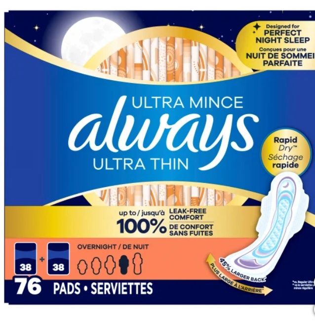 Always Ultra Thin Overnight Pads, 76-count