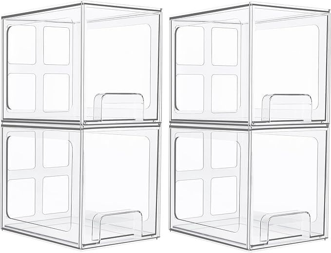 Vtopmart 4 Pack Stackable Makeup Organizer Storage Drawers, 6.6’‘ Tall Acrylic