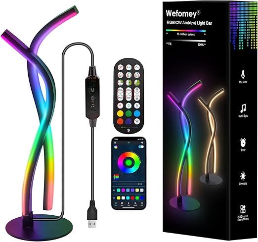 Wefomey Bedside LED Table Lamp Modern, RGBWIC Ambiance Color Changing