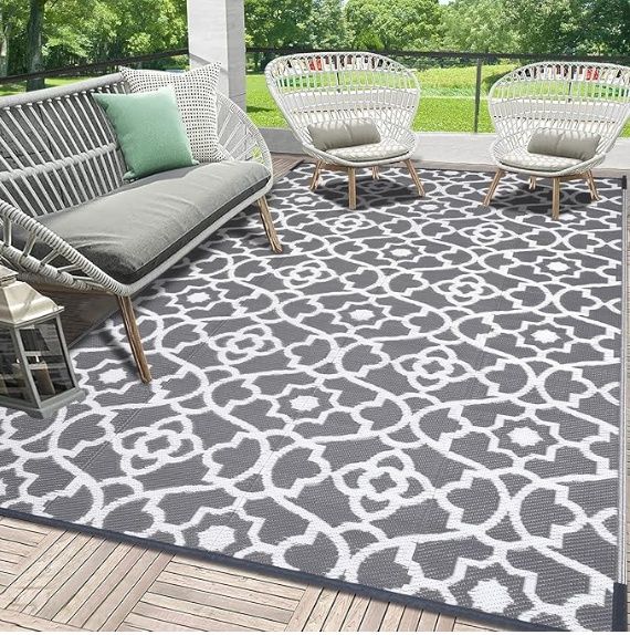 HEBE Outdoor Rug 8'x10' for Patios Waterproof Clearance Reversible Patio Mat