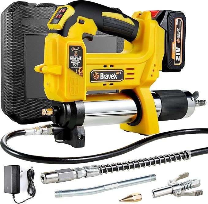 Bravex Cordless Grease Gun, 12,000 PSI Electric, Rechargeable Battery, 40 Inch Hose