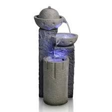 42 in. Tall Outdoor 4 Tier Stone Bowl Fountain with LED Lights