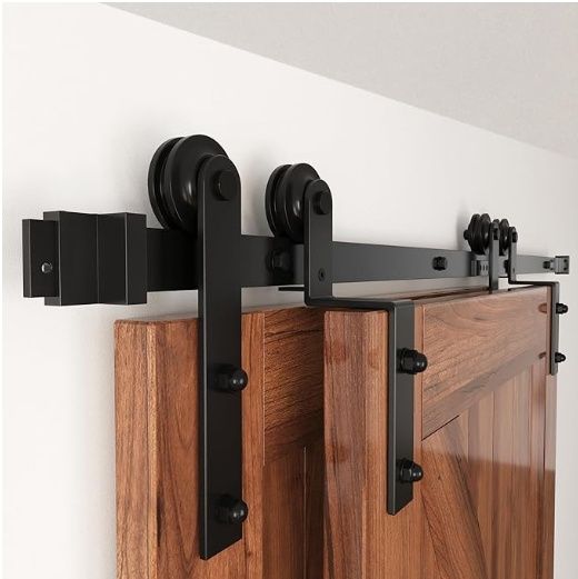 WINSOON 9FT Single Track Bypass Sliding Barn Door Hardware Kit for Double Doors