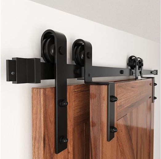 WINSOON Single Rail Bypass Barn Door Hardware Double Doors Kit