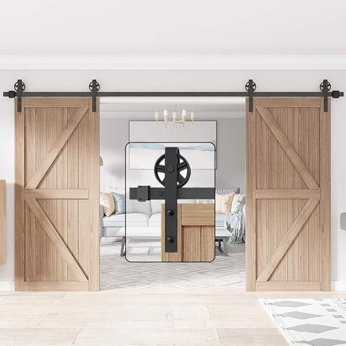 WINSOON 12FT Double Sliding Barn Door Hardware Kit, Black Antique Style
