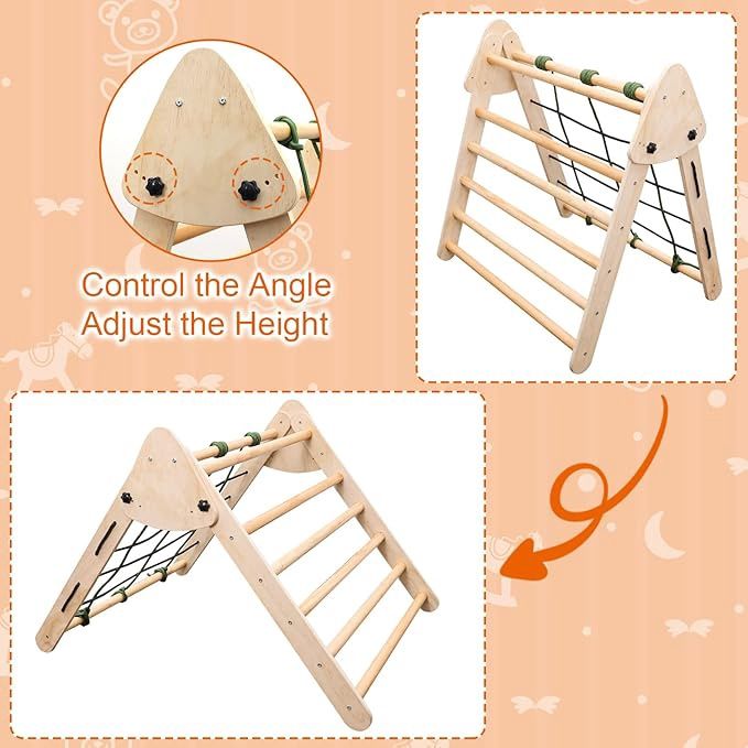 Toddler Indoor Gym Playset, Wooden Climbing Toys Folding Climbing Triangle Climbing