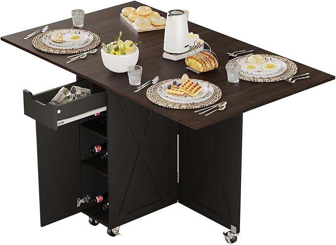 3imothrix Folding Dining Table, Small Dining Table, Space Saving Dining Table with 6 Wheels