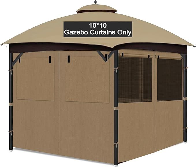 Gazebo Privacy Curtain 10'x10', Replacement Curtains with Mosquito Net Windows