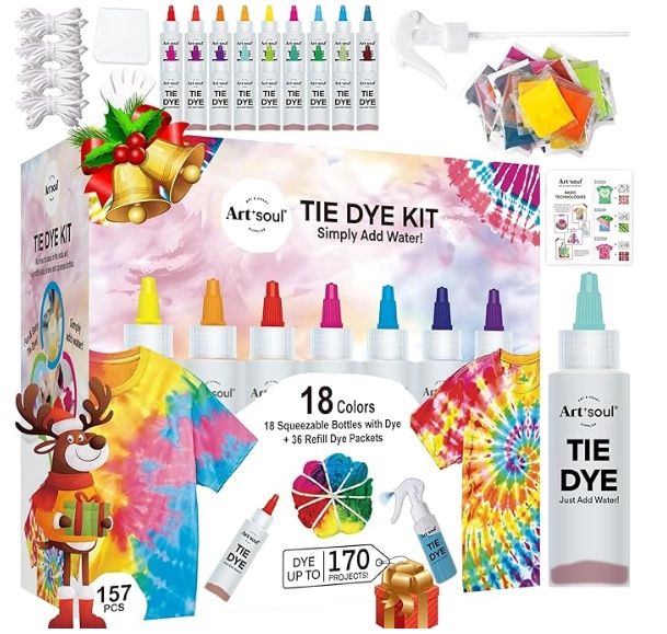 Art+soul 18 Colors Tie Dye Kit with Bonus Tie Dye Powder Refiils Packs
