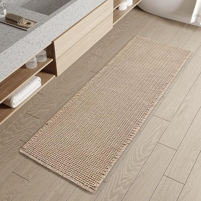 Checkered Bath Mat Runner, Super Bathroom Runner Rug 2 x 6, Colour: Brown