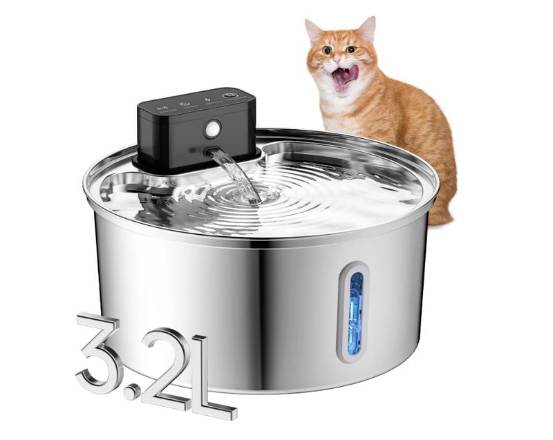 Wireless Cat Water Fountain, Stainless Steel Cordless Cat Fountain, 108OZ/3.2L
