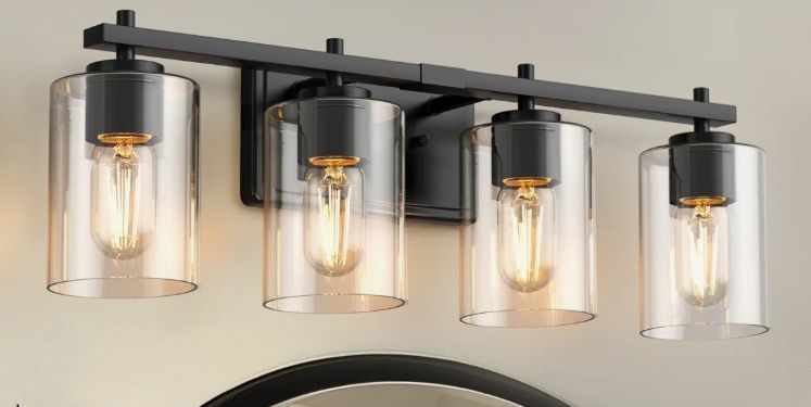 4-Light Glass Shade Bathroom Vanity Lights Dimmable