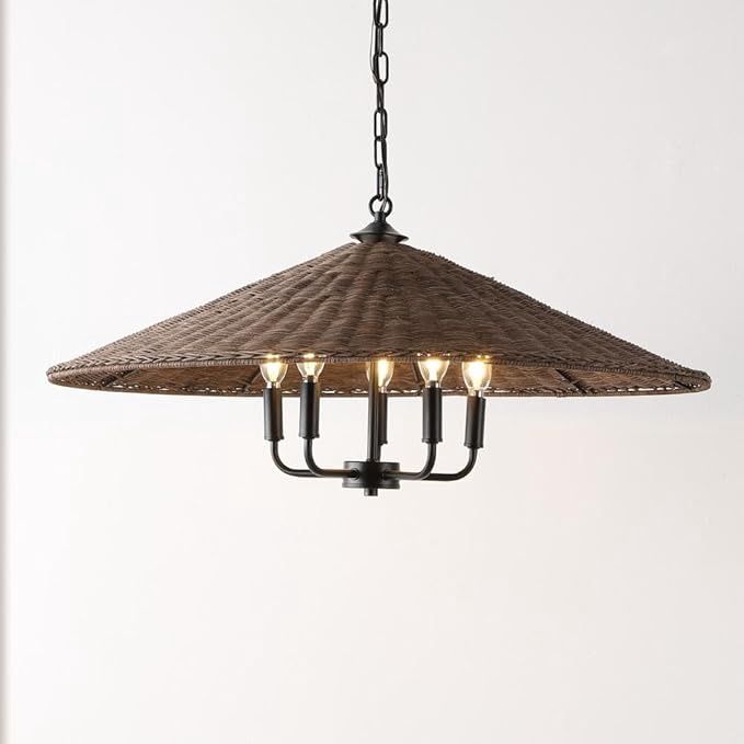 SAFAVIEH Lighting Collection Palmera Rattan Natural/Black 5-Light Adjustable