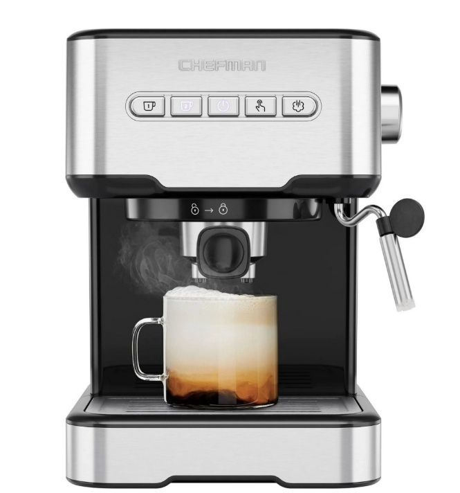 Chefman Easy-Brew Espresso Machine with Milk Steamer, Single or Double Shot Cappuccino