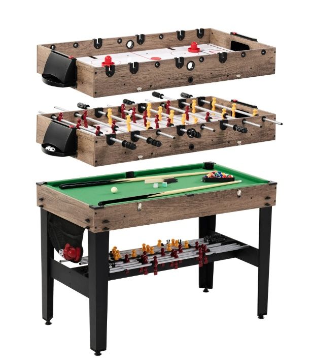48 in. Combo Game Table, Air Hockey, Foosball and Billiards, Multi Game Table by MD Sports