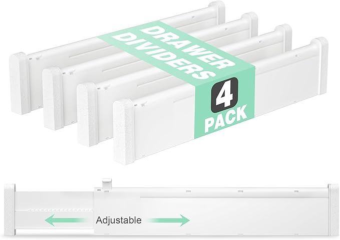 Expandable Drawer Dividers 4 Pack, 2.36" High, 12.6-22.8 Clear Drawer Organizers