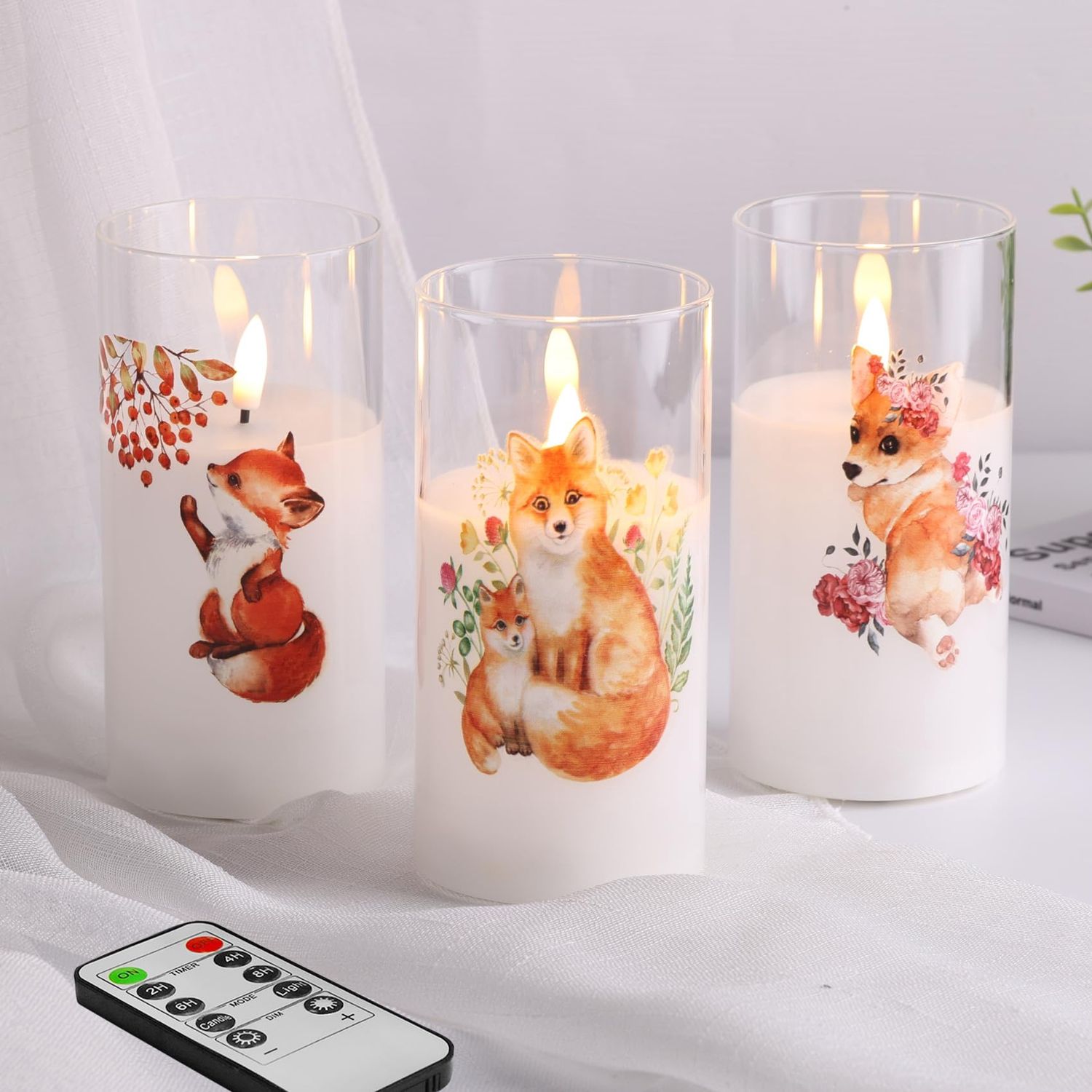 Eywamage animal fox puppy flameless pillar candles with remote
