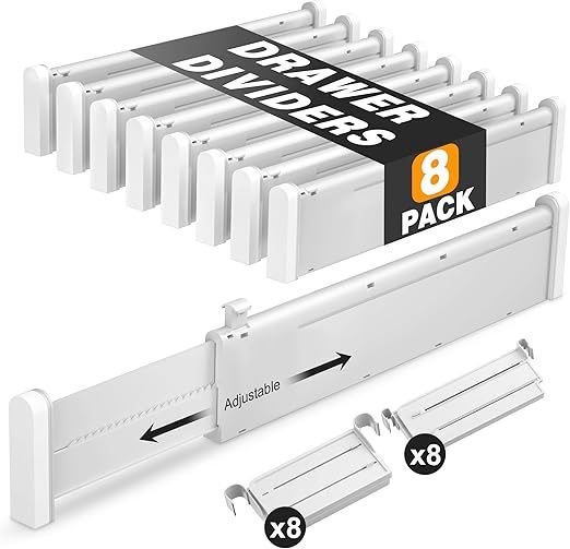 HiYZ Expandable Drawer Dividers with Inserts - Adjustable Drawer Organizers 8 pack