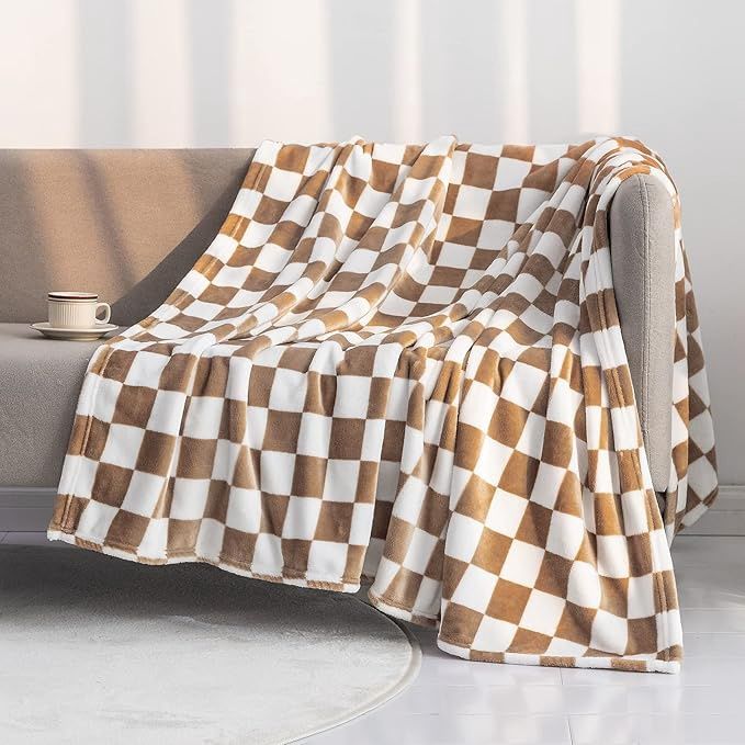 Throw Blankets Flannel Blanket with Checkerboard Grid Pattern 90 x 90