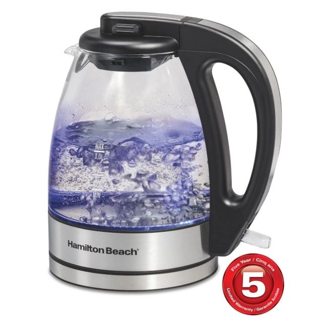 Hamilton Beach Compact 1 Liter Glass Kettle, Soft Blue Illumination