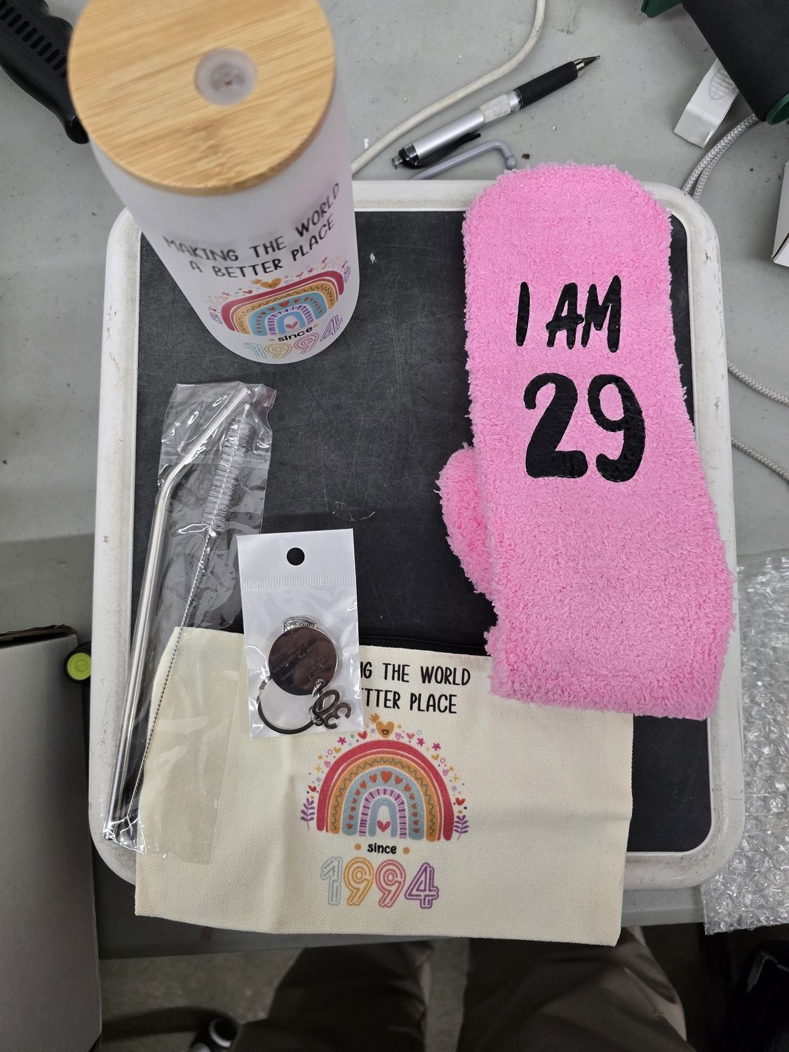 I"m 29 socks and tumbler ands straw