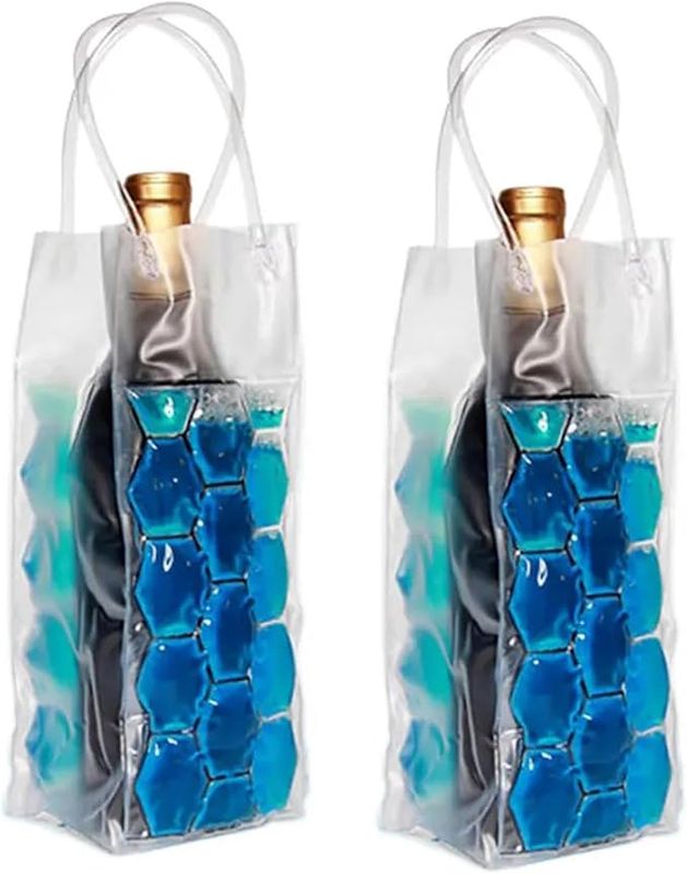2-Pack Blue Gel Wine Chiller Sleeves | Freezer Bag for Wine Bottle Cooling &amp; Portable