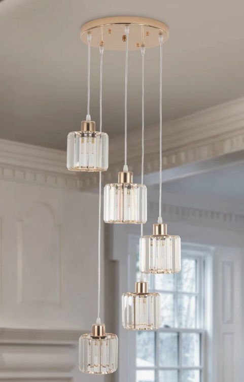 5 - Light Dimmable Cluster Crystal Shaded Modern Chandelier