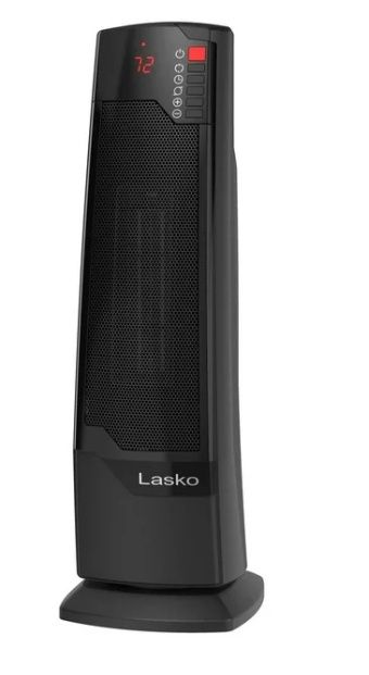 Lasko Oscillating Ceramic Tower Space Heater with Remote, CT22835C, Black