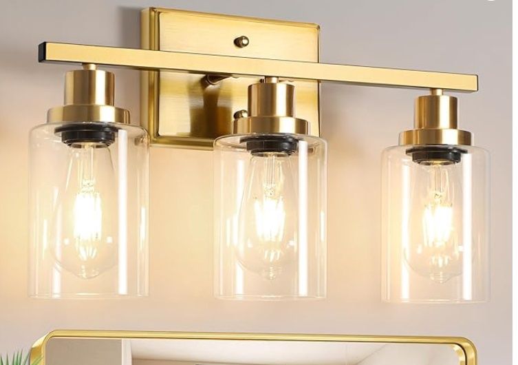 Bathroom Vanity Light Fixtures, 3 Light Wall Sconces Lighting with Clear Glass Shade