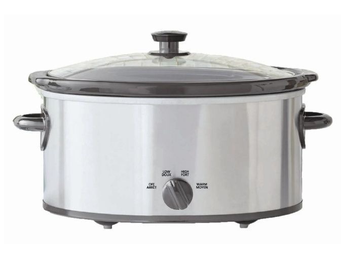 Mainstays 6 Quart Oval Slow Cooker, Stainless Steel Finish, Glass Lid, Removable stoneware pot