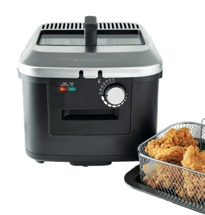 Mainstays 4L Deep Fryer, Stainless Steel Lid, Electric, 1800 Watts, Black Matte